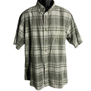 Red Head Button Down Short Sleeve Shirt XL Green Plaid Collared Pocket Cotton